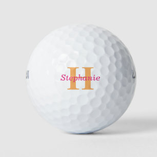 Simple Elegant pink Orange Monogram Name Modern Golf Balls