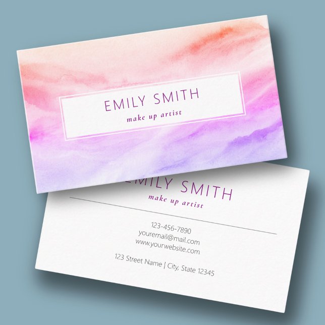 Simple Elegant Pink Orange Watercolor Abstract  Business Card (Simple Elegant Pink Orange Watercolor Abstract Business Card)