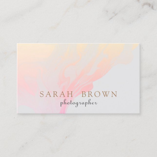 Simple Elegant Pink Peach Gradient Marble Gray Business Card (Front)