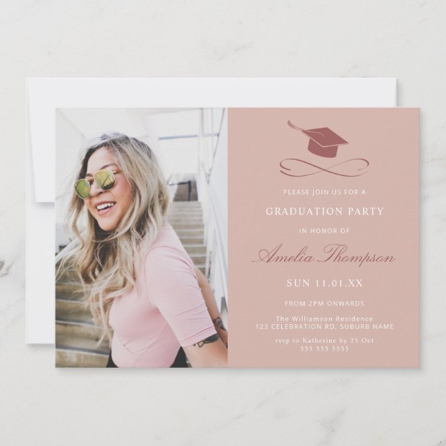 Simple Elegant Pink Photo Graduation Party Invitation (Front)