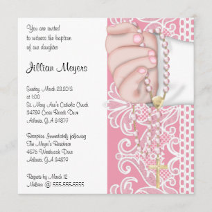 Simple Elegant Pink Rosary Baptism/Christening Invitation