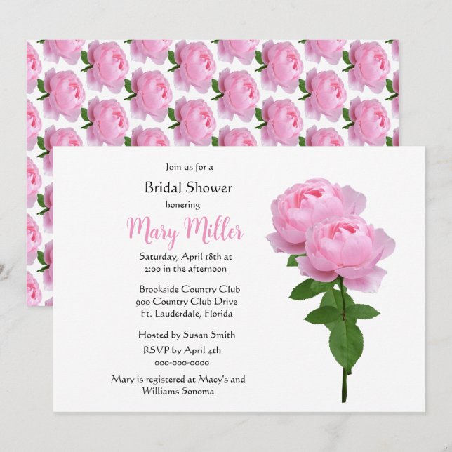 Simple Elegant Pink Rose Bridal Shower Invitation (Front/Back)