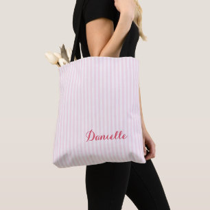 Simple Elegant Pink Stripes Custom Monogrammed Tote Bag