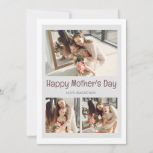 Simple Elegant Pink Three photo Happy mothers Day  Holiday Card