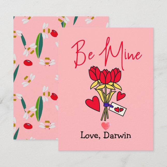simple elegant pink valentine, be mine card (Front/Back)