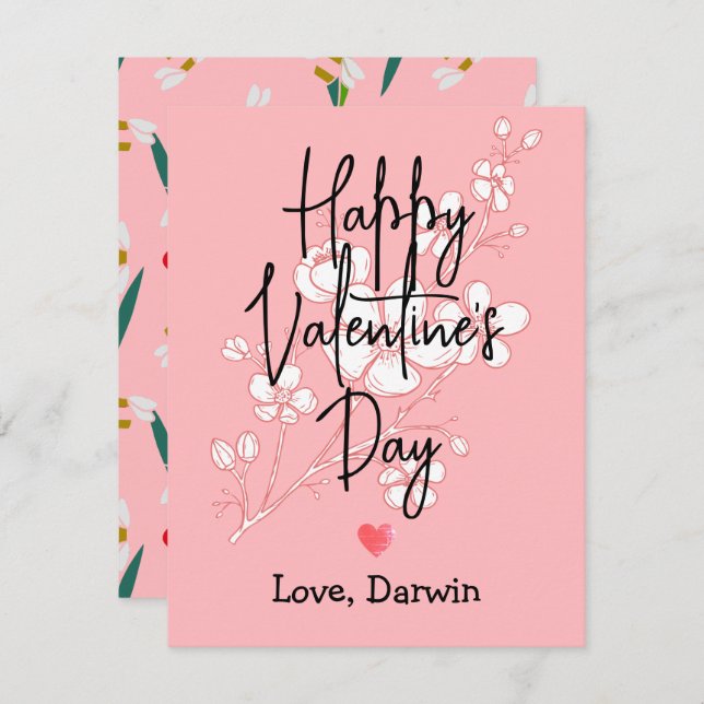 simple elegant pink valentine card (Front/Back)