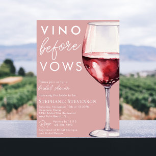 Simple Elegant Pink Vino Before Vows Bridal Shower Invitation