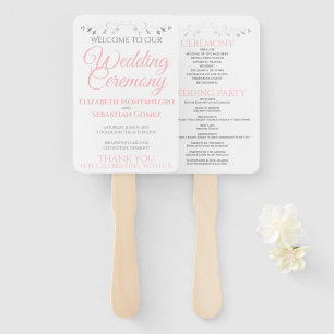Simple Elegant Pink White & Grey Wedding Program Hand Fan