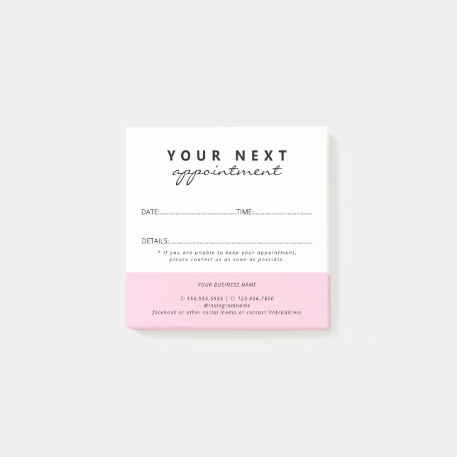 Simple Elegant Pink White Salon Appointment Post-it Notes (Front)