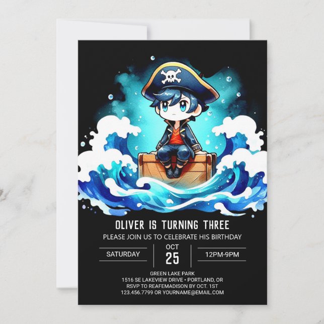 Simple Elegant Pirate Birthday Invitation (Front)