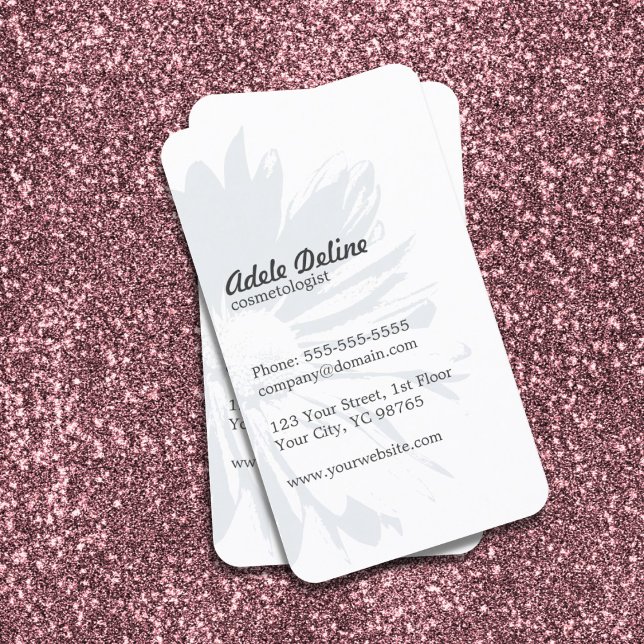 Simple Elegant Plain Floral Cosmetologist Business Card (Creator Uploaded)