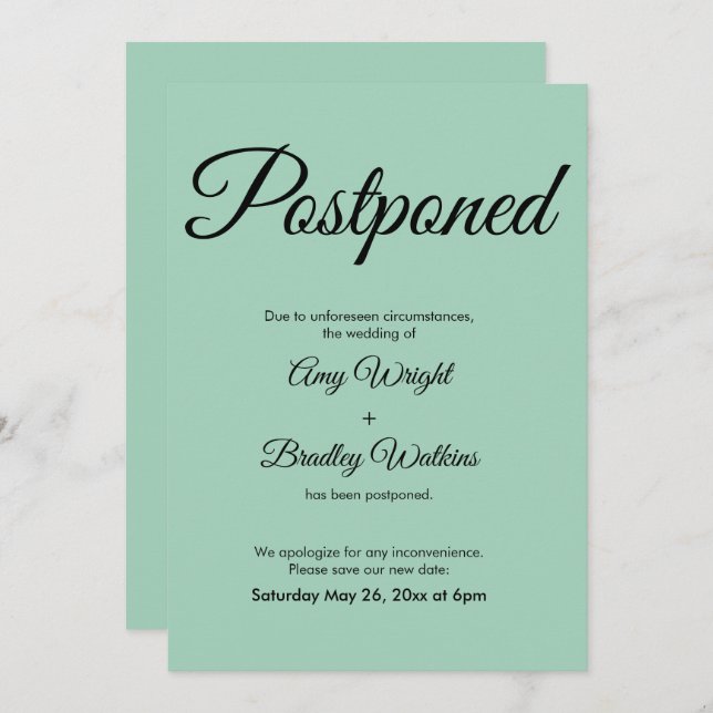 Simple Elegant Postponed Wedding Green Card (Front/Back)