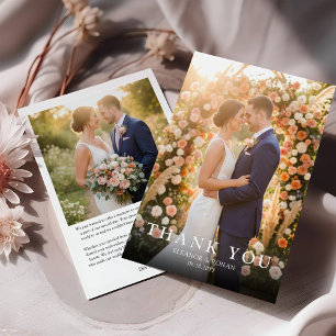 Simple Elegant Printed Overlay 2 Wedding Photo Thank You Card