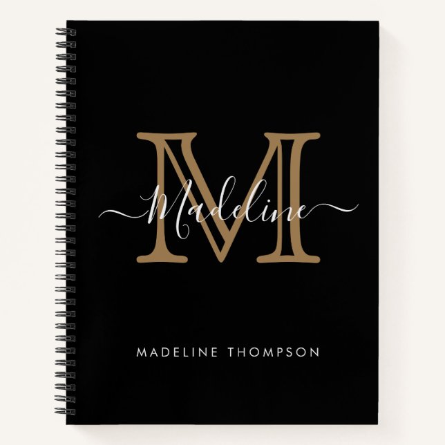 Simple Elegant Professional Black Gold Monogram Notebook (Front)