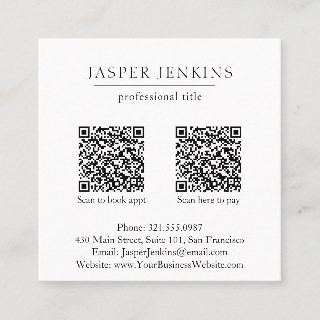 Simple Elegant Professional Minimal Modern QR Code Square Business Card (Front)