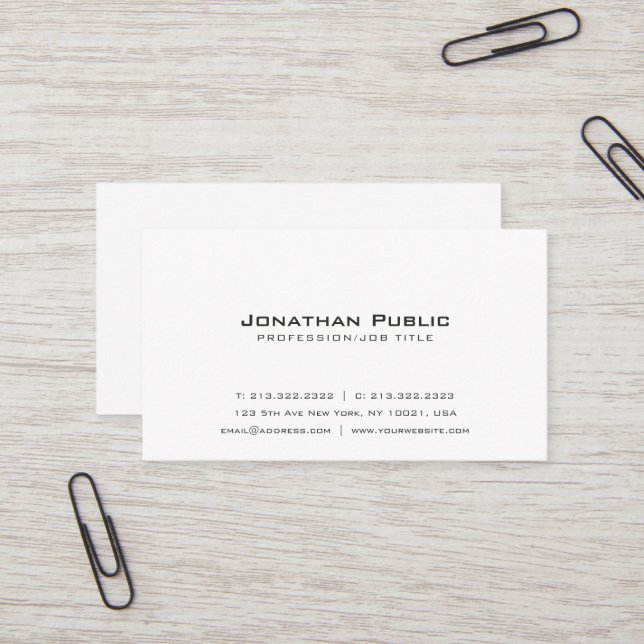 Simple Elegant Professional White Modern Plain Business Card (Front/Back In Situ)