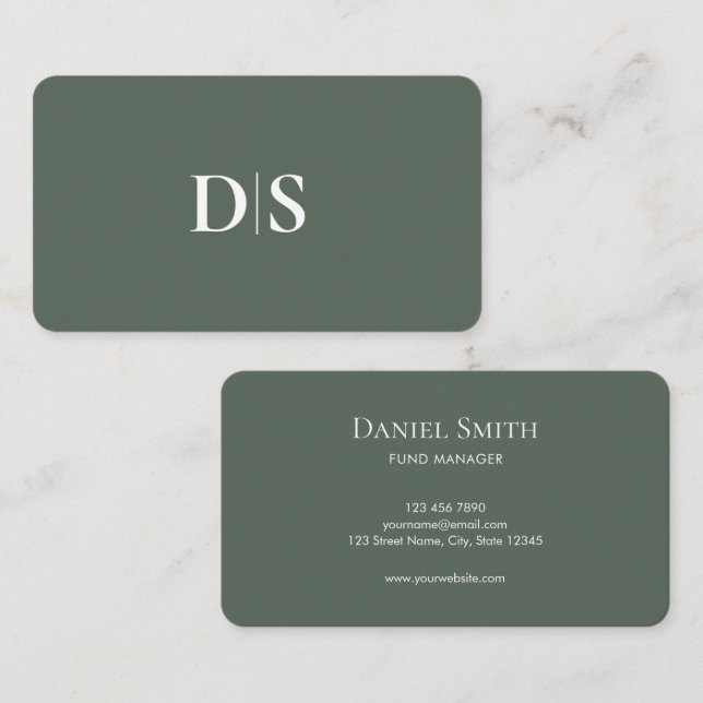 Simple Elegant Professionals Muted Green Initials Business Card (Front/Back)