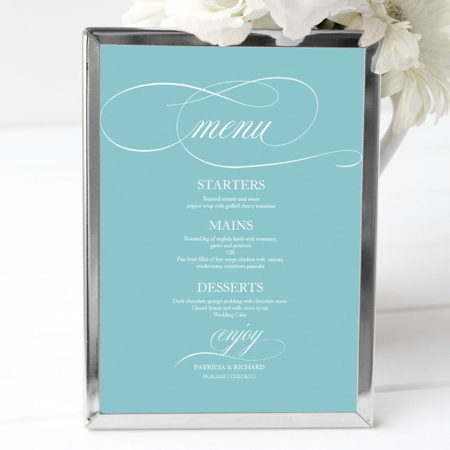 Simple Elegant Purist Blue Wedding Menu Sign (Creator Uploaded)
