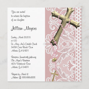Simple Elegant Purple Cross Baptism/Christening Invitation