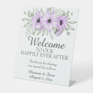 Simple Elegant Purple Floral Wedding Pedestal Sign