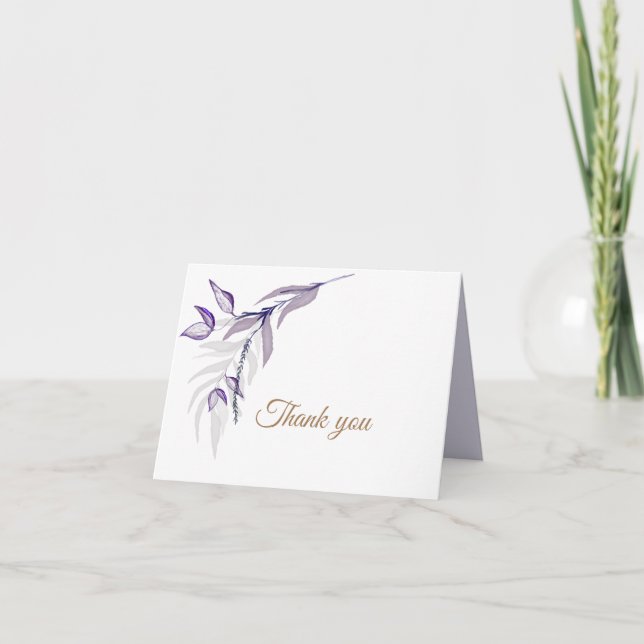 Simple Elegant Purple Foliage Thank You Card (Front)