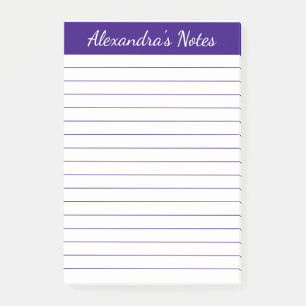Simple Elegant Purple Lined Personalised Post-it Notes