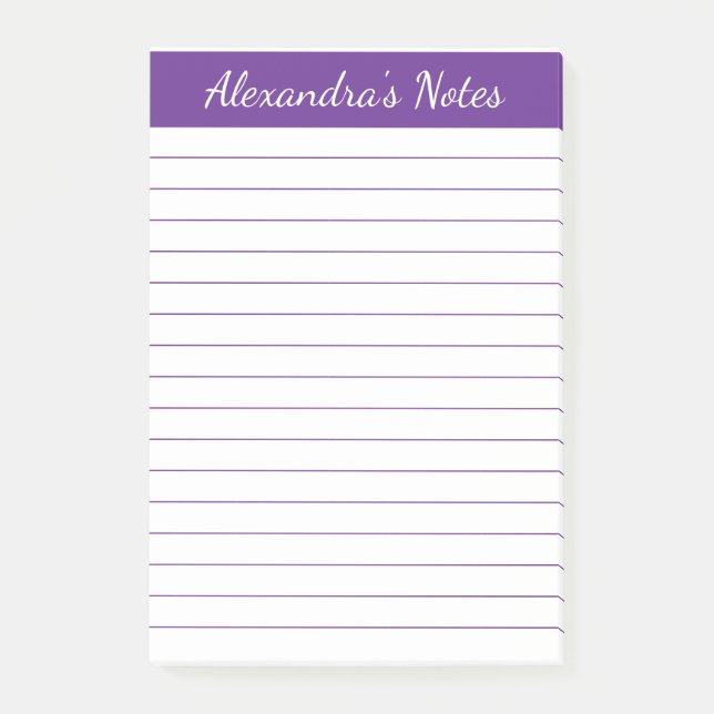 Simple Elegant Purple Lined Personalised Post-it Notes (Front)