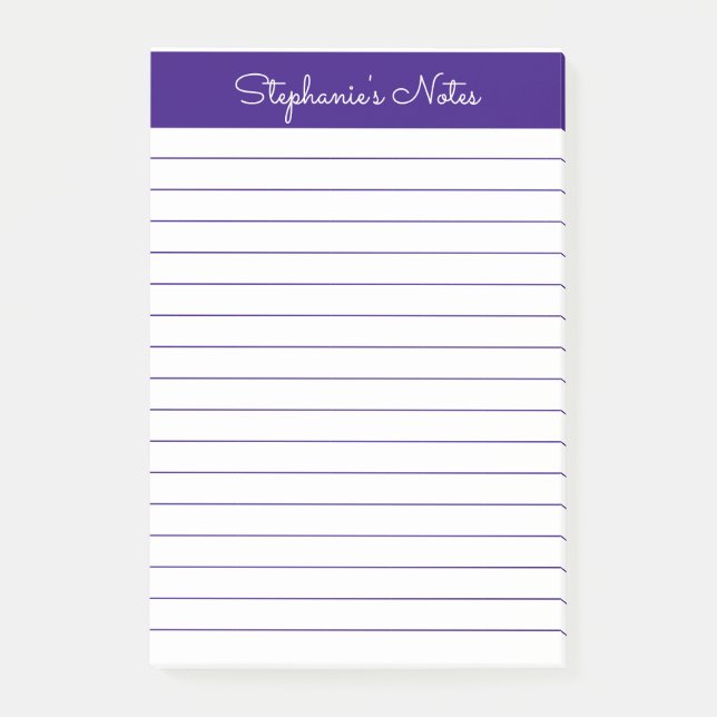 Simple Elegant Purple Lined Personalised Post-it Notes (Front)