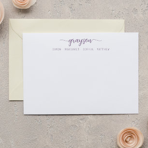 Simple Elegant Purple Script Family Stationery Card