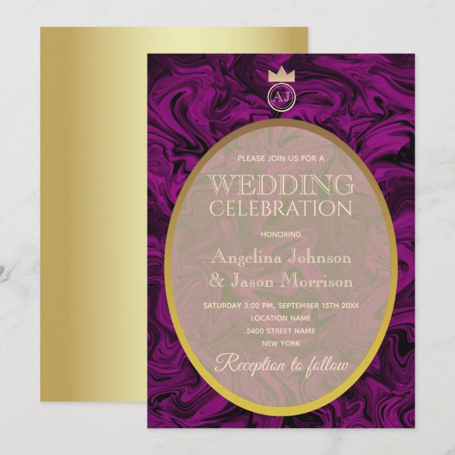 Simple Elegant Purple Wedding Invitation (Front/Back)