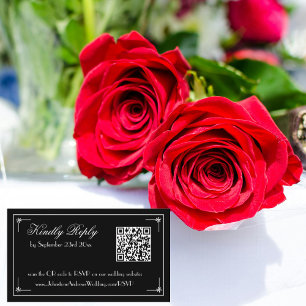 Simple Elegant QR Code Chic B & W Wedding RSVP Enclosure Card