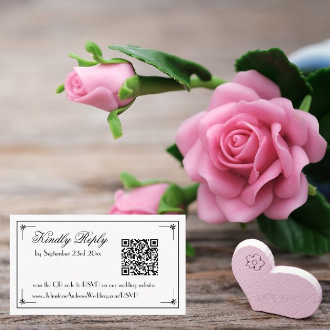 Simple Elegant QR Code Chic White Wedding RSVP     Enclosure Card (QR code wedding invitation RSVP cards - for a simple, elegant, chic, white wedding.)