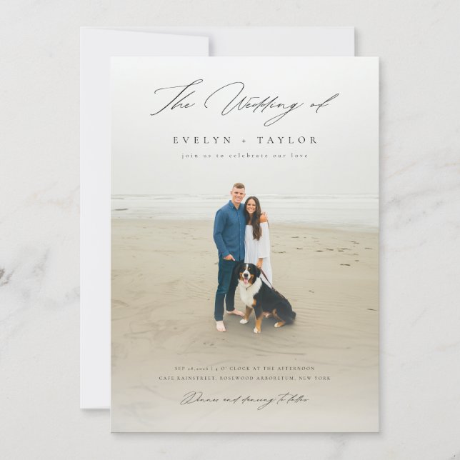 Simple Elegant QR Code Photo Destination Wedding Invitation (Front)