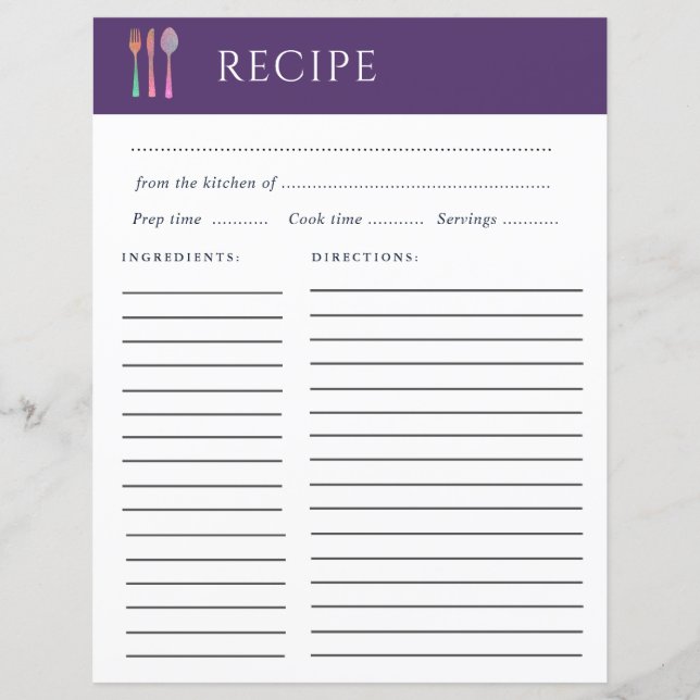 simple elegant recipe card (Front)