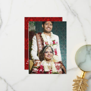 Simple elegant red and white indian wedding thank you card