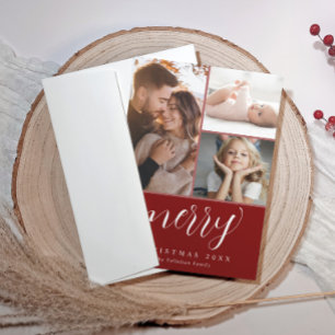 Simple Elegant Red Botanical Photo Christmas Holiday Card