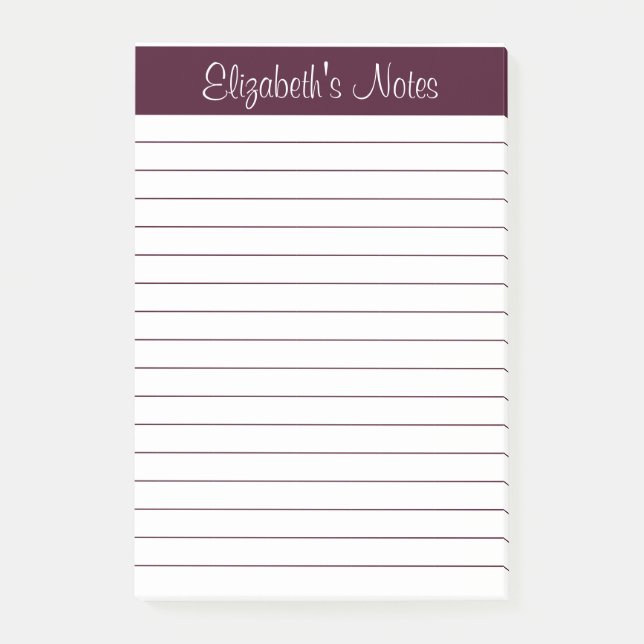 Simple Elegant Red Brown Lined Personalised Post-it Notes (Front)