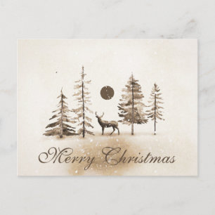 Simple Elegant Red Decor Snow Merry Christmas Holiday Postcard
