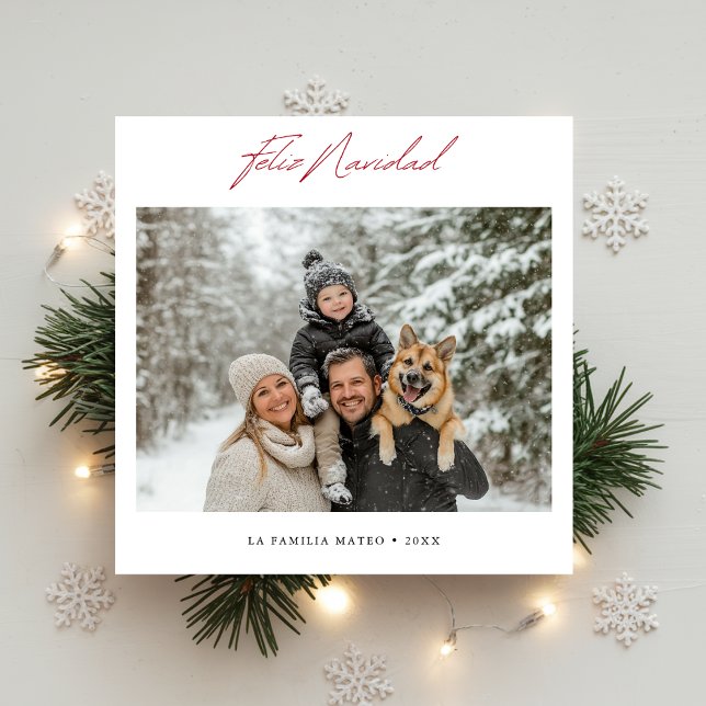 Simple Elegant Red Feliz Navidad Christmas Photo Holiday Card (Creator Uploaded)