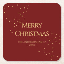 Simple Elegant Red & Gold Confetti Merry Christmas