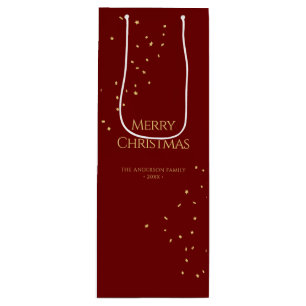 Simple Elegant Red & Gold Confetti Merry Christmas Wine Gift Bag