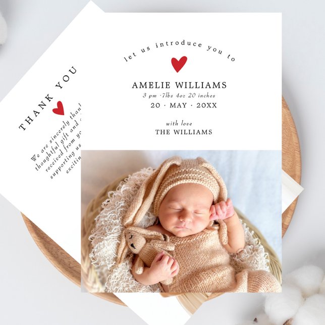 Simple Elegant Red Heart 2 Photos Baby Shower Thank You Card (Creator Uploaded)