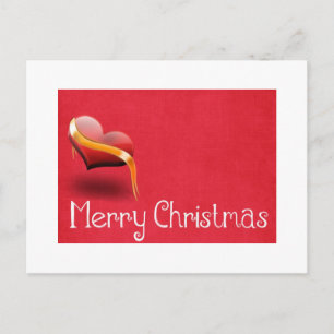 Simple Elegant Red Heart Decor Merry Christmas Holiday Postcard