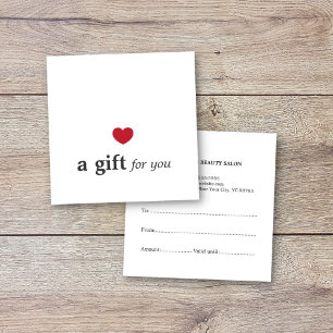 Simple Elegant Red Heart White Beauty Salon Square Business Card