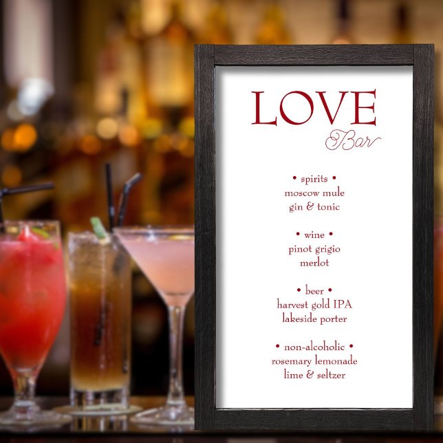 Simple Elegant Red Love Wedding Bar Sign (Creator Uploaded)
