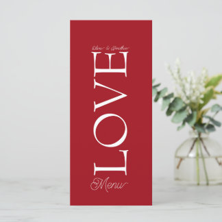 Simple Elegant Red Love Wedding Menu Card