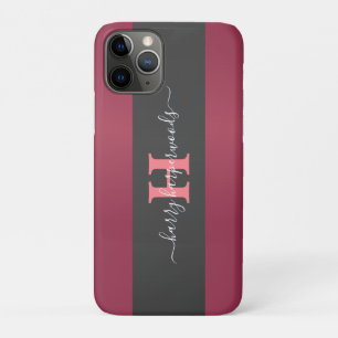 Simple Elegant Red Maroon Metal monogrammed Name iPhone 11 Pro Case