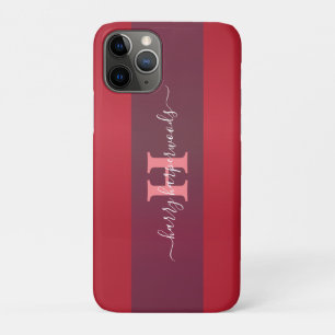 Simple Elegant Red Maroon Metal monogrammed Name iPhone 11 Pro Case