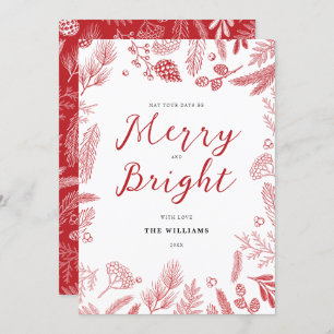 Simple Elegant Red Merry and Bright Christmas Holiday Card
