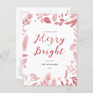 Simple Elegant Red Merry and Bright Christmas Holiday Postcard
